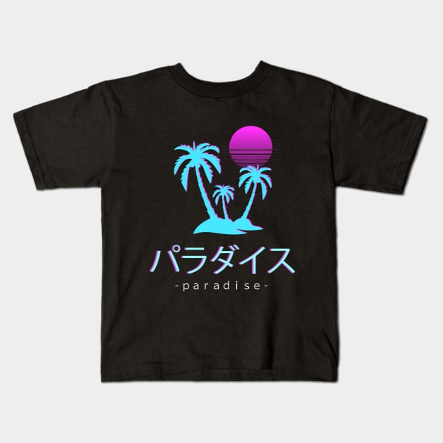 Paradise Sunset Vaporwave Aesthetic Otaku Japanese Kids T-Shirt by VaporwaveAestheticDreams